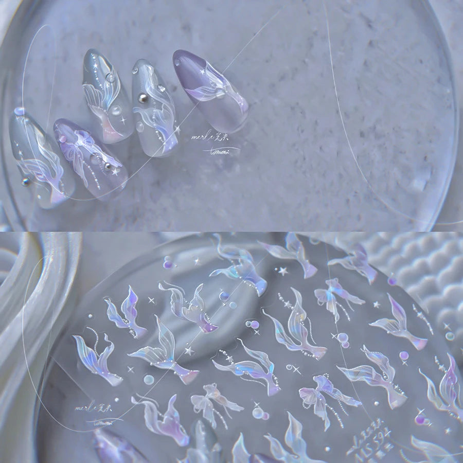 NAILFYOU Holographic Mermaid Tail Nail Stickers – 5D Shell & Star Decals