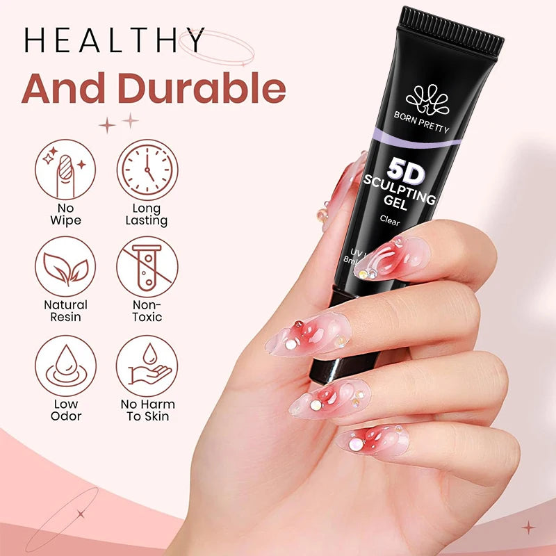 BORN PRETTY Clear 5D Sculpting Gel for Nail Art Design DIY 5D Nail Art Gel Embossing Gel for Painting Drawing Carving Nails Gel