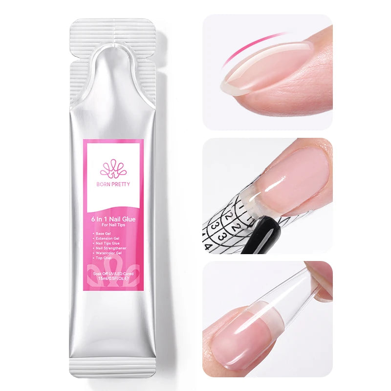 BORN PRETTY 6-in-1 Nail Glue Gel – Base, Extension & Reinforcement Gel, 15g