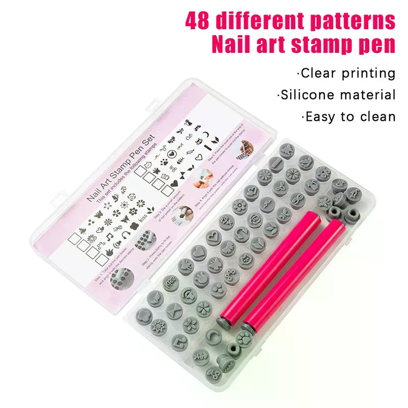 Nail Art Stamp Pen Set – DIY Graffiti & Flower Stamper with Storage Box, 12/36pcs