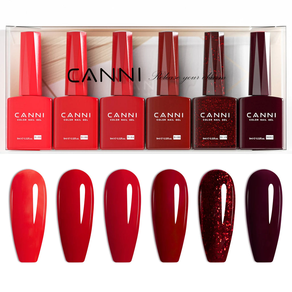 CANNI NEW 6pcs/Lot HEMA TPO FREE Gel Polish Permanent Nail Varnish Set Long Lasting Manicure Base Top Coat Gel Pink Nude Color