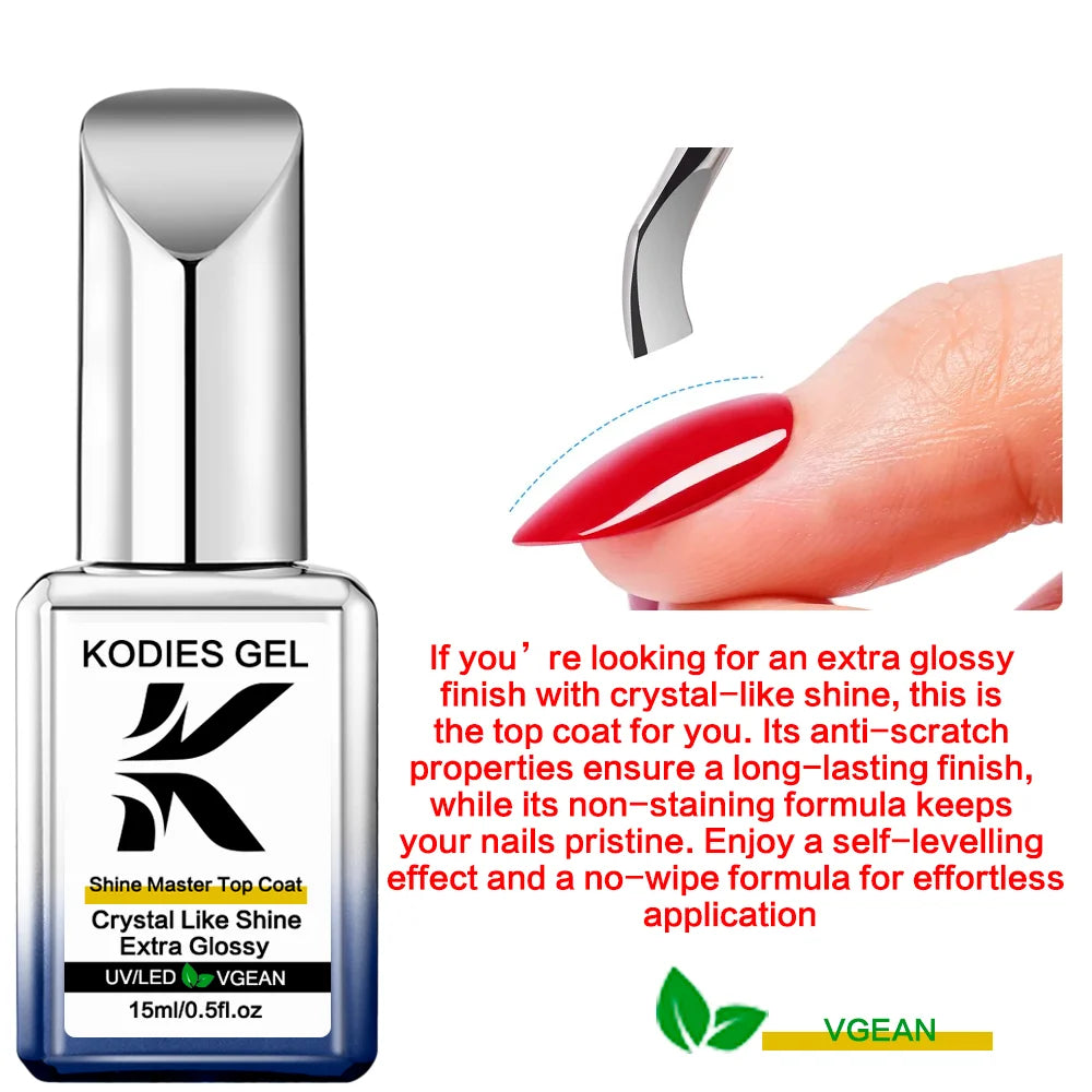 KODIES GEL Master Shine Top Coat – High Gloss No-Wipe Sealer Gel