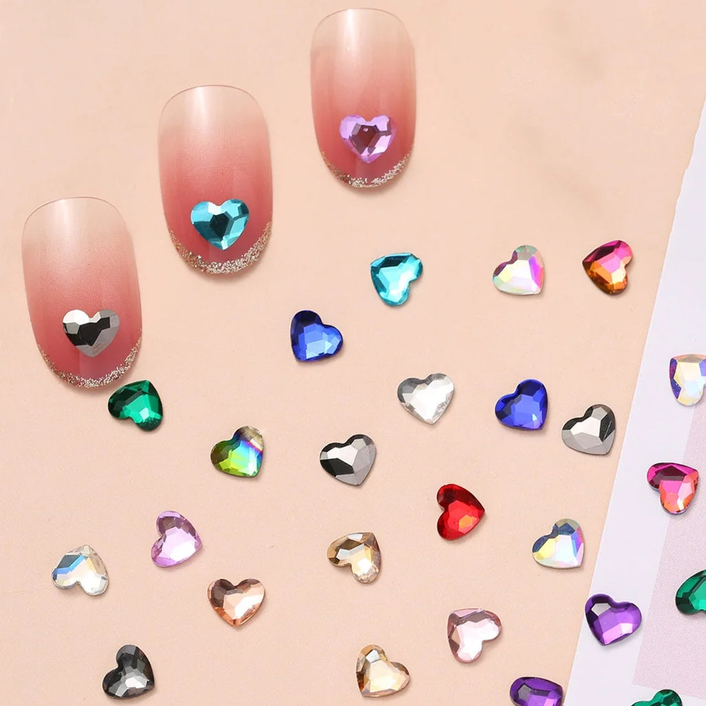 Heart Flatback Nail Rhinestones – 12-Cut Faceted Crystal Art Stones