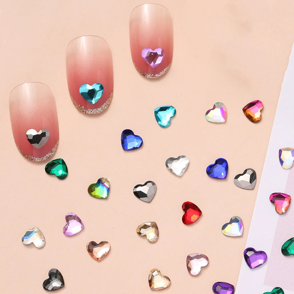 Heart Flatback Nail Rhinestones – 12-Cut Faceted Crystal Art Stones