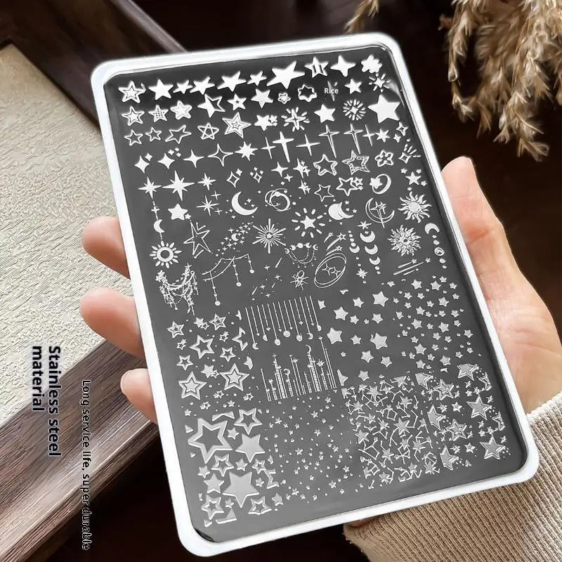 Cartoon Moon & Stars Nail Stamping Plate – Celestial Design Template