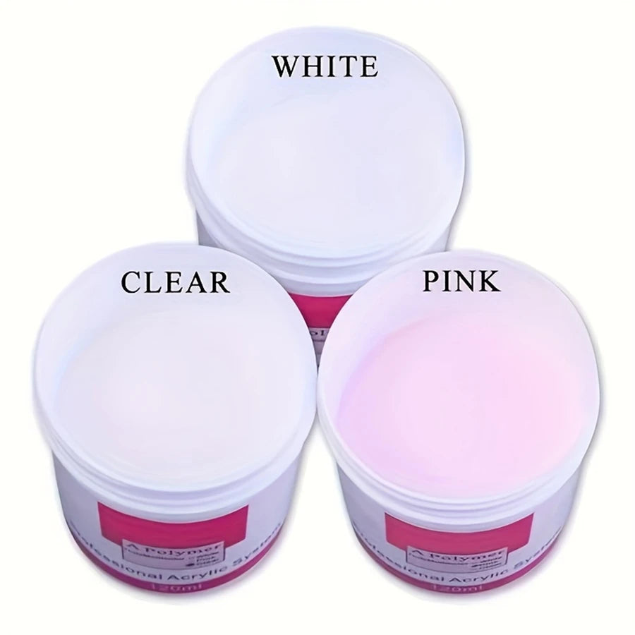 NOCIS Acrylic Powder – White, Pink & Naked Colors for 3D Nail Extension, 120g