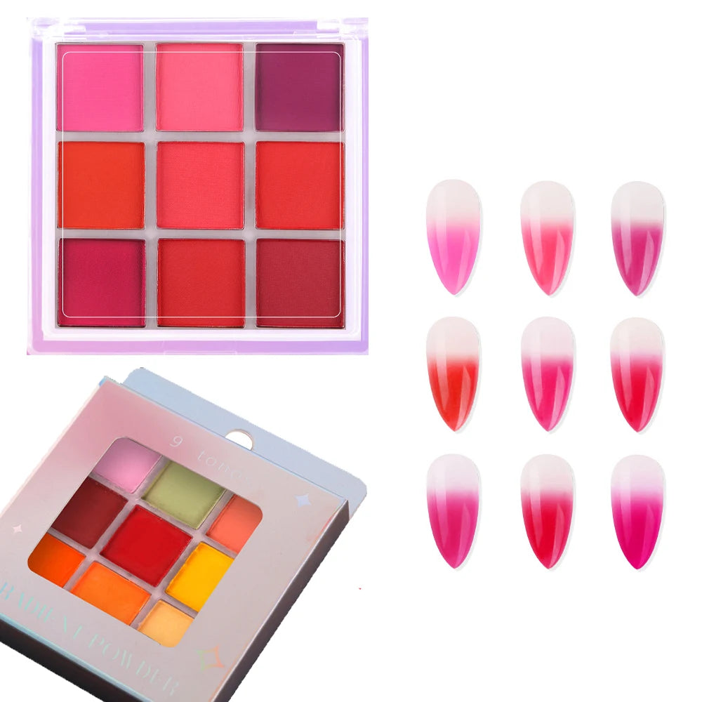 9Colors/Box Gradient Glitter Nail Powder Palette Colors Magic Mirror Pigment Rubbing Set Chrome Powder Manicure DIY Accessories