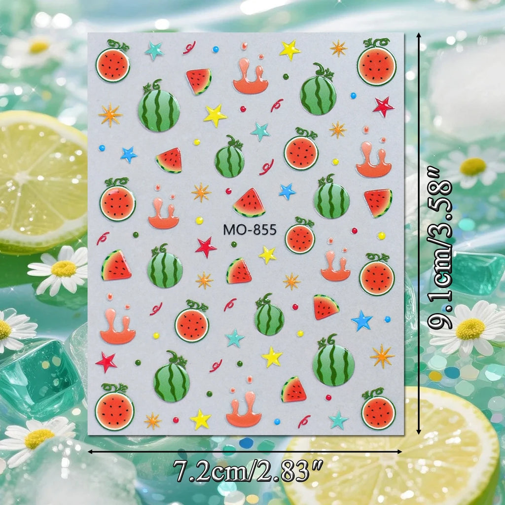 5D Fruit Nail Stickers – Blueberry, Strawberry & Watermelon Summer Decals