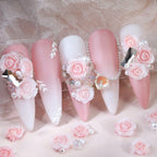 3D Rose Flower Nail Charms – Pink Pearl Beads, Valentine's Nail Art Decoration