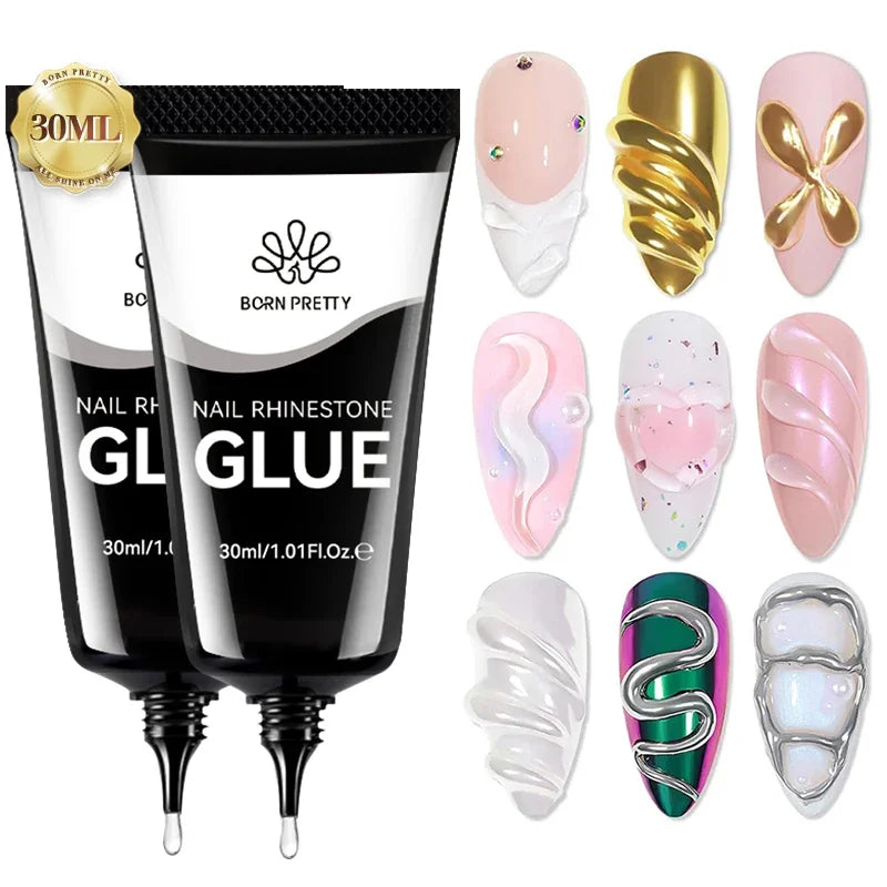 BORN PRETTY Nail Rhinestone Gel 3D Shaping Carving Flower Manicure 30g Super Adhesive NO Wipe Gel for Powder Solid Jewelry Gel