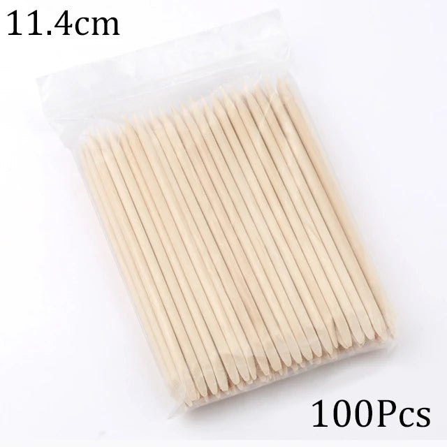 Orange Wood Nail Sticks – Double-Sided Cuticle Pusher & Rhinestone Dotting Tool