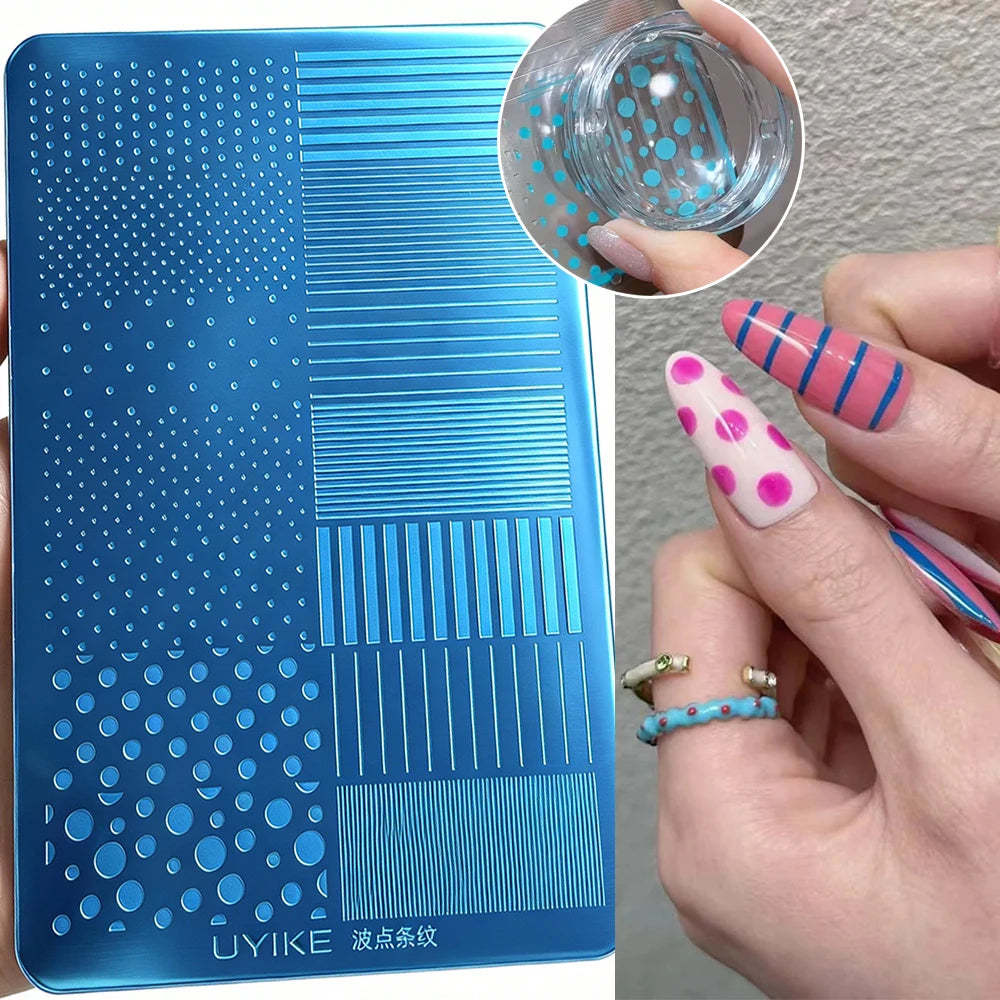 Polka Dot & Line Stripes Nail Stamping Plate – Multi-Size Pattern Template