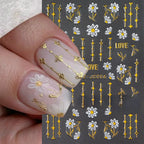 3D Pink Gold Flower Nail Stickers – Metallic Sakura & Floral Petal Decals