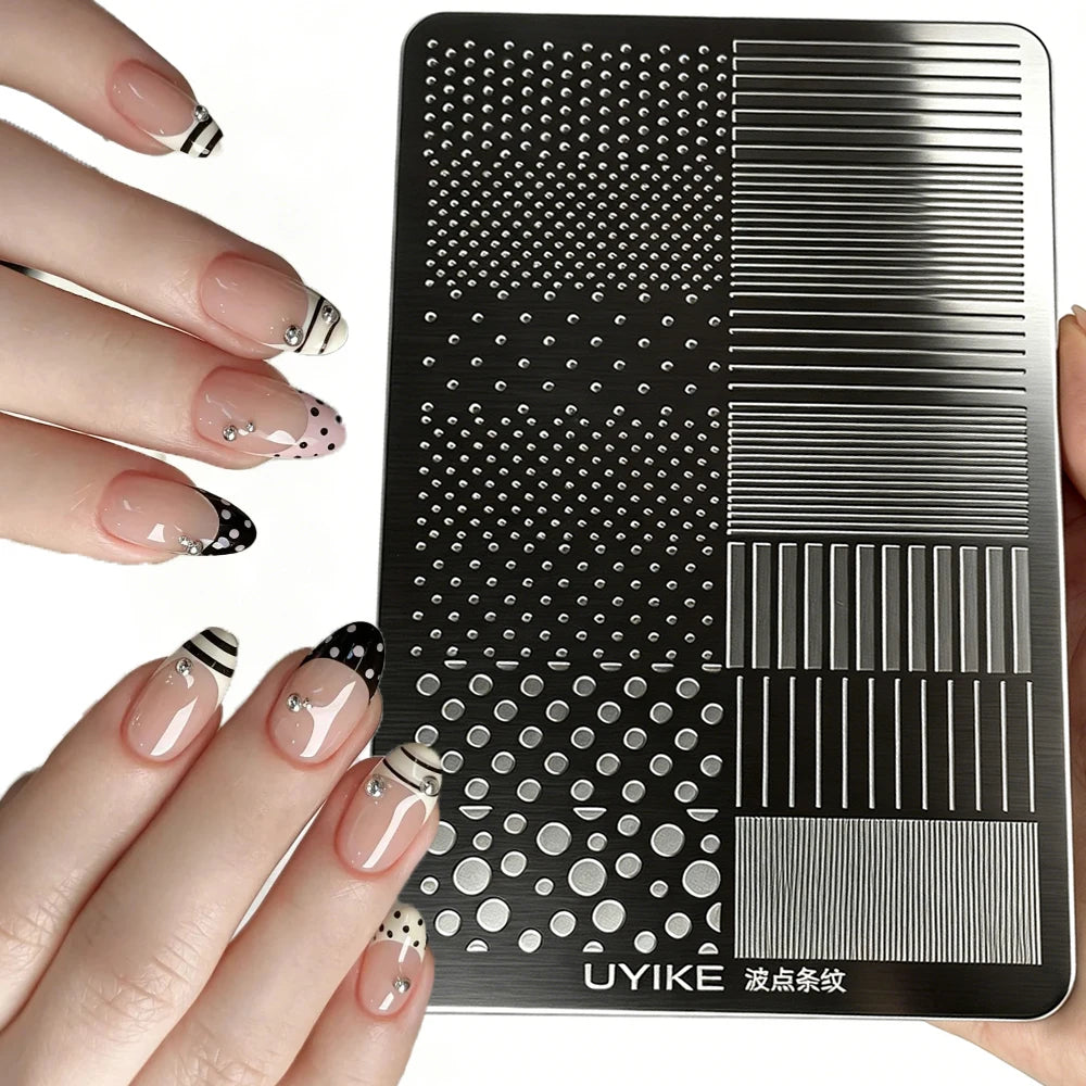 Polka Dot & Line Stripes Nail Stamping Plate – Multi-Size Pattern Template