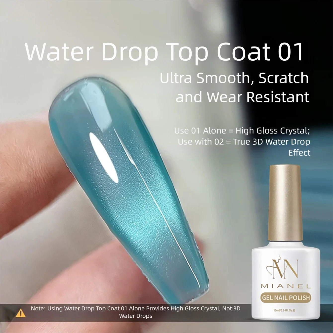 MIANEL No-Wipe Water Droplet Top Coat Set – Clear 3D Crystal Finish