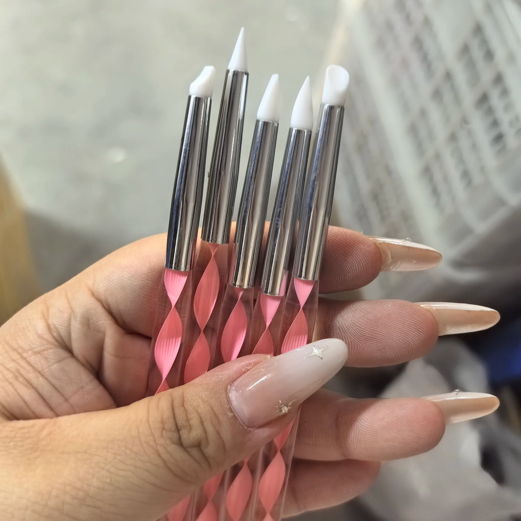 Dual-End Silicone Nail Dotting Brushes – Marbleizing Painting Pens, 5 Pieces