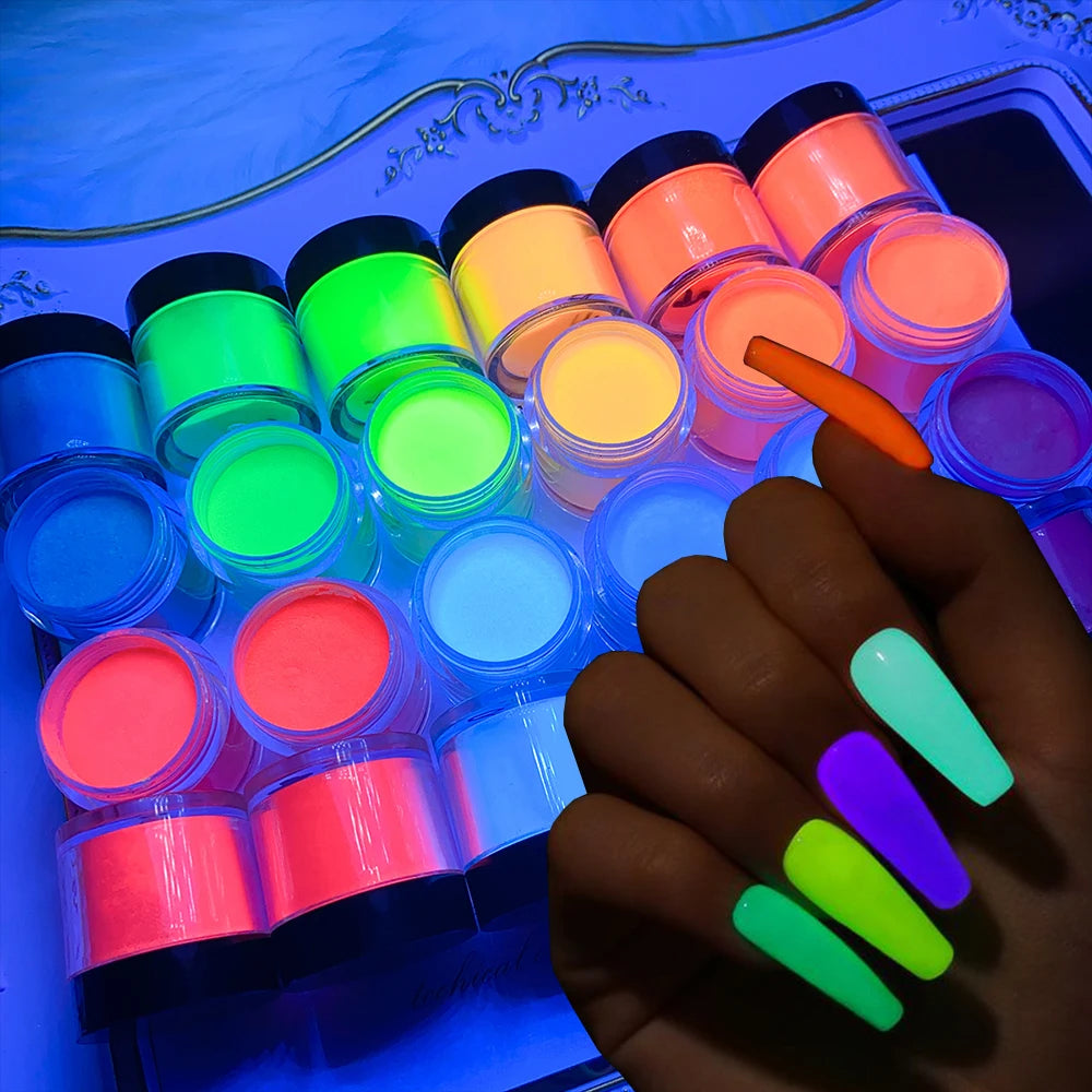 MAFANAILS Glow-in-the-Dark Acrylic Powder – Luminous Neon Nail Powder Set, 12 Colors