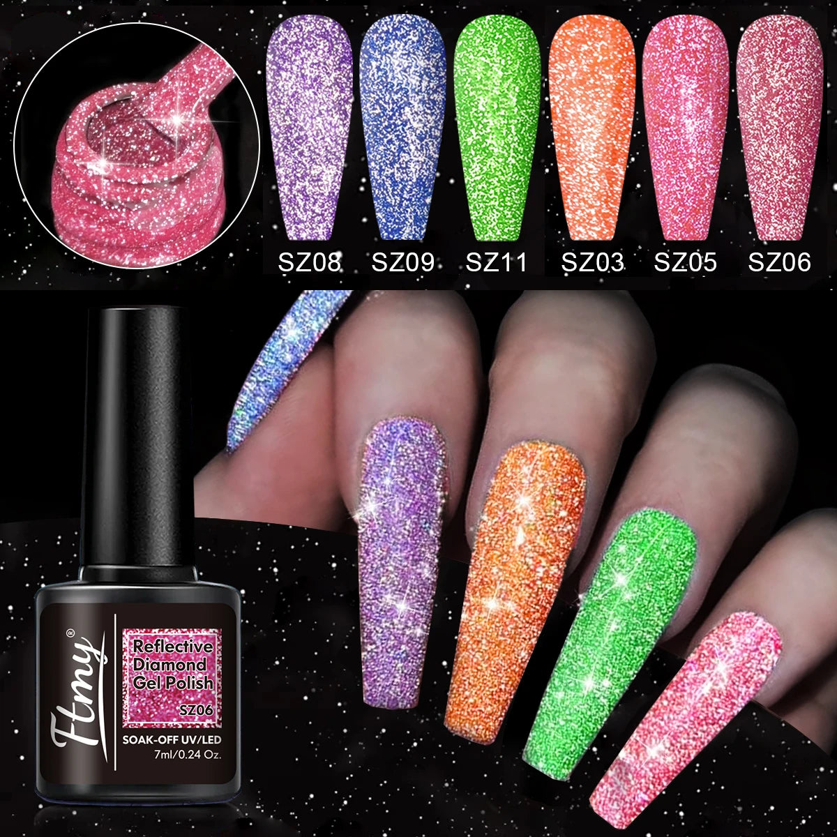 Set of 10 Glitter Gel Nail Polish Set - Shiny, Long-lasting UV-absorbing Varnish for Hands and Feet, Fragrance-free, Flaky, Nail