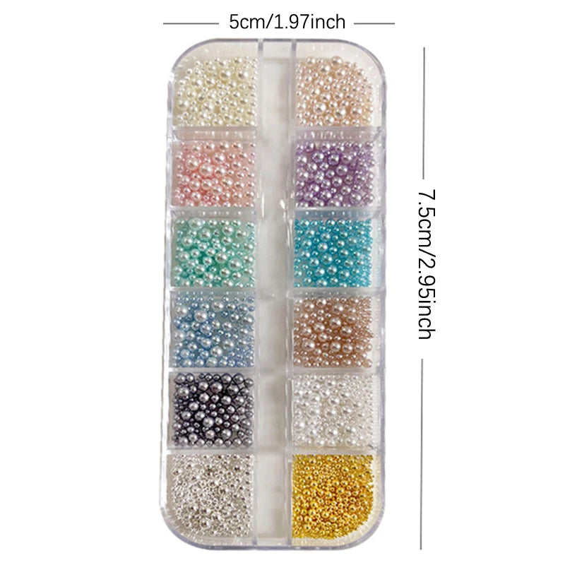 12-Grid Round Pearl Nail Charms – Caviar Bead & Pearl Gem Decor Set