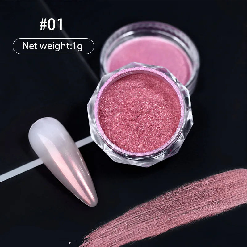 1Jar Moonlight Pearl Pink Gradient Nail Glitter Chrome Nail Powder Aurora Blusher Rubbing Dust Shell Mirror Pigment Nail Art Dec