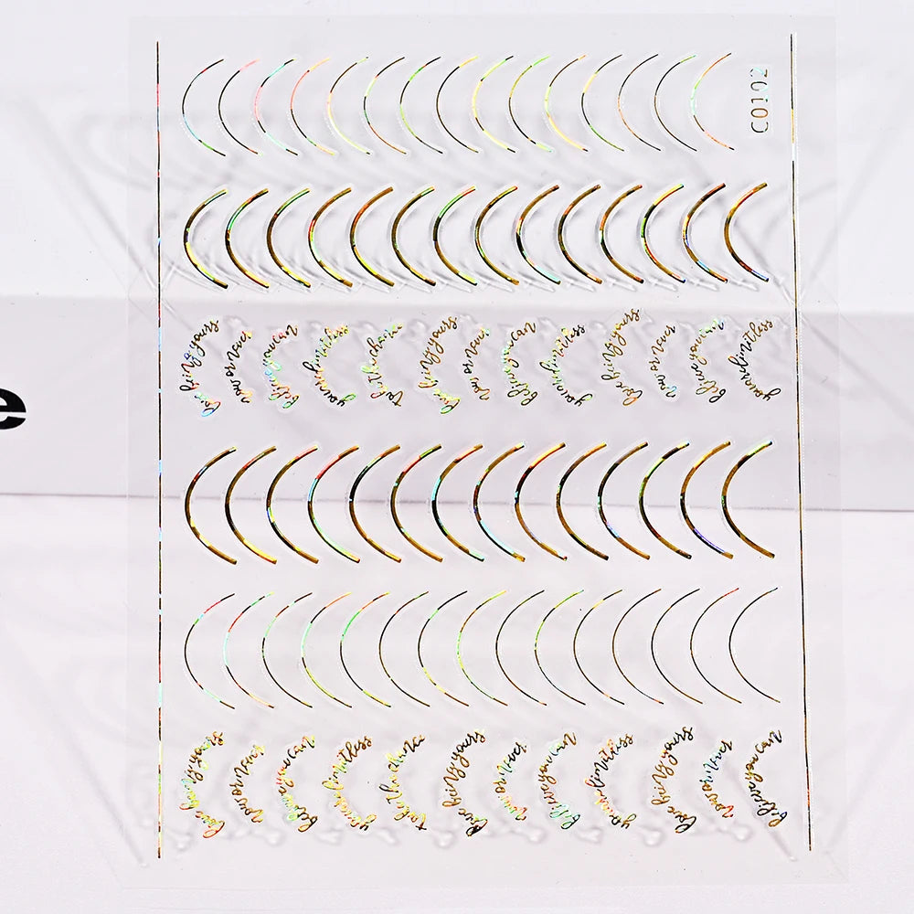 Curved French Nail Striping Tape – Rose Gold 3D Line Stickers