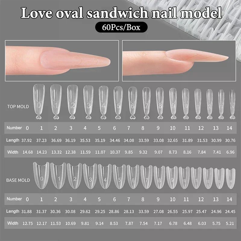 Sandwich Dual Nail Forms – Coffin & Almond Extension Molds, 60pcs