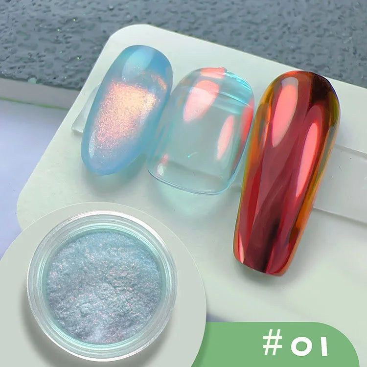 1Jar Magic Mirror Chameleon Nail Powder Glitter Aurora Pearlescent Powder Chrome Pigment Rubbing Dust Manicure Decoration