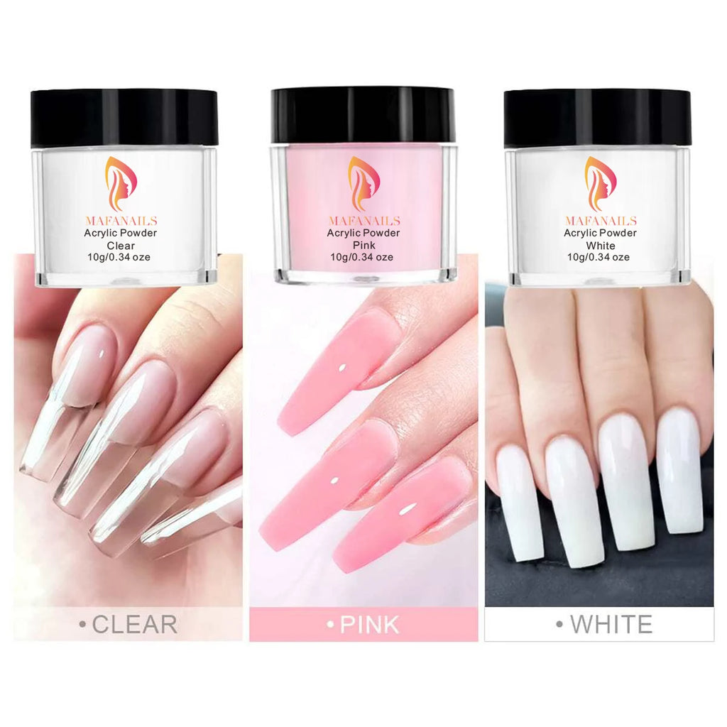 MAFANAILS Crystal Powder Set – Acrylic Powder, Monomer & Brush Kit, 8pcs