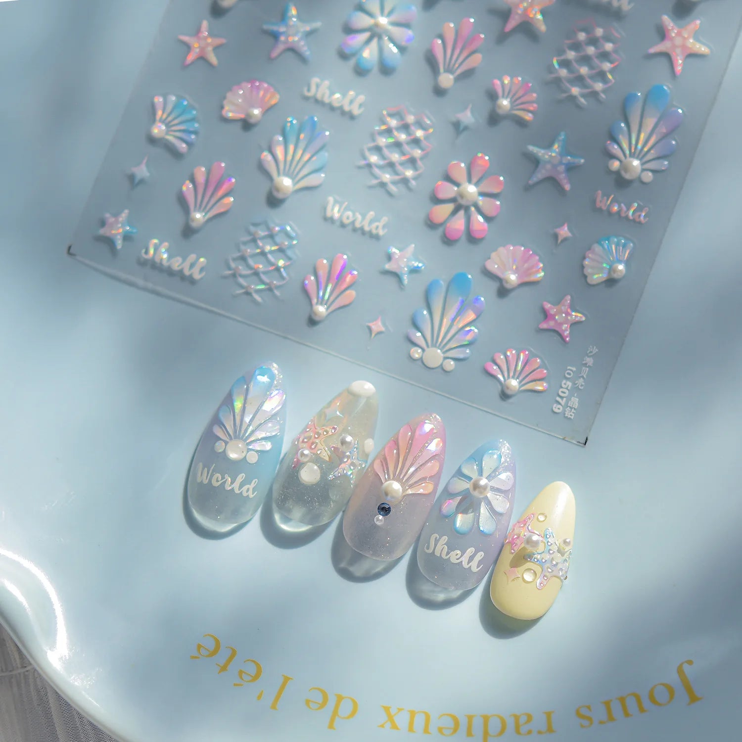5D Summer Beach Nail Stickers – Shell & Crystal Diamond Ocean Decals