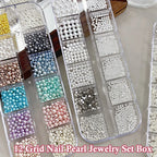 12-Grid Round Pearl Nail Charms – Caviar Bead & Pearl Gem Decor Set