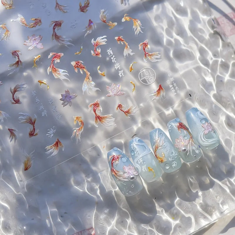 NAILFYOU Koi & Mermaid Soft Relief Nail Stickers – Summer Beach Sea Life Decals