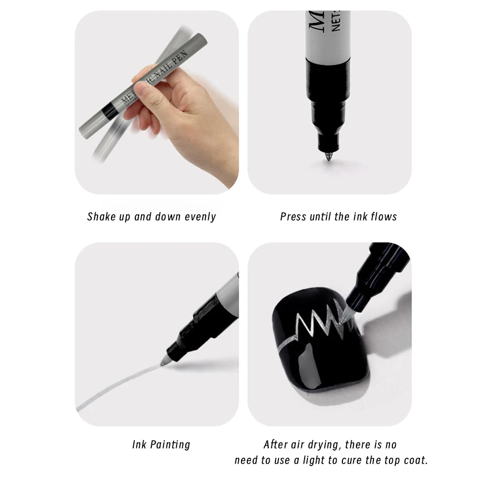 Graffiti Nail Art Liner Pen – Gold, Silver, Black & White Waterproof Marker