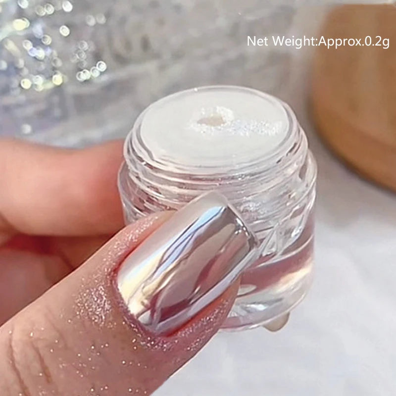 NICOLE DIARY Aurora Nail Powder White Pigment Pearl Rubbing Dust Effect Nail Art Glitter Manicure Nail Accessories