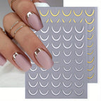 Gold & Silver French Curve Stripe Nail Stickers – Simple Swirl Line Tape