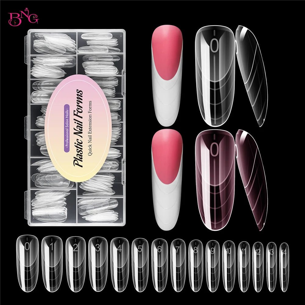 BNG French Dual Nail Forms – Reusable Poly Extension Gel Molds, 15 Sizes, 150pcs