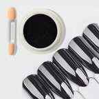 Chrome Black Nail Powder – Magic Mirror Metallic Pigment with Brush