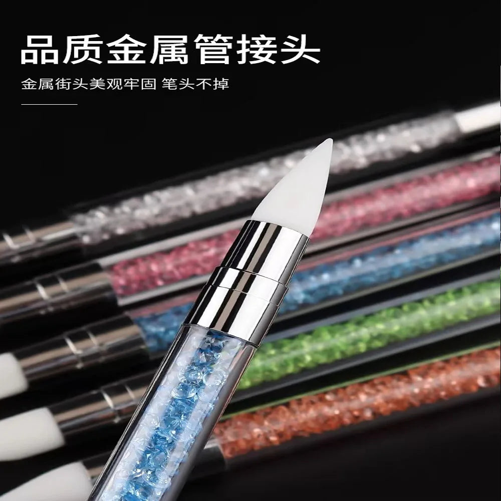 Dual-Ended Silicone Nail Sculpting Pen Set – 3D Flower Carving & Mirror Powder Tools, 5 Pieces