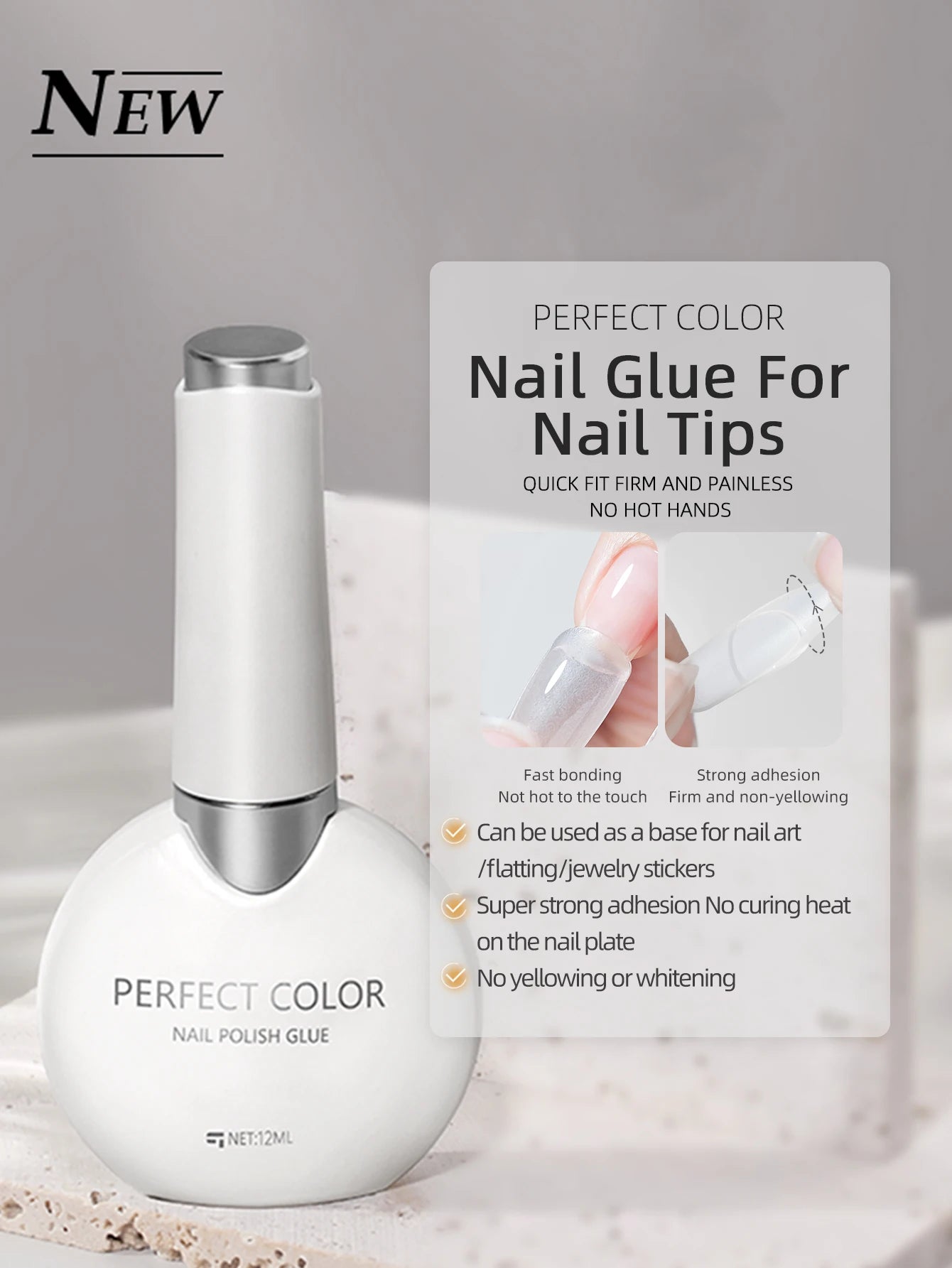 PERFECT COLOR Gel Nail Polish Top & Base Coat Set – Silky Base, Glossy No-Wipe Top