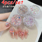 Unicorn Opal Nail Foil Flakes – Aurora Iridescent Mermaid Sparkle, 4-Jar Set