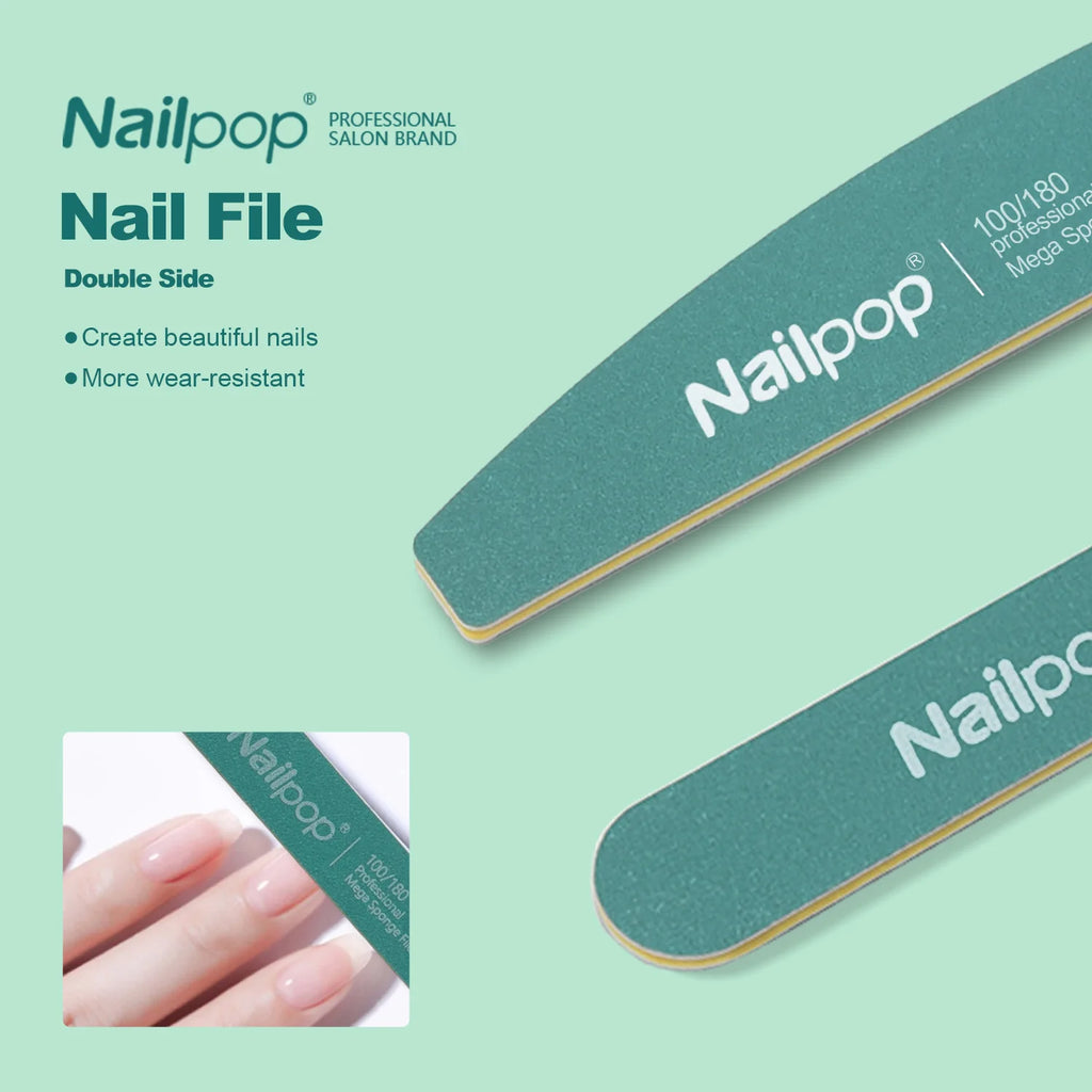 Nailpop 10pcs Nail Files 100/180 Grit Double-Sided Grinding Buffers For Gel Polishing And Trimming Nails Achieve Perfect Nails
