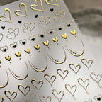 Rhstoe Hollow Love Heart Nail Stickers – Gold & Black Hot-Stamping Decals