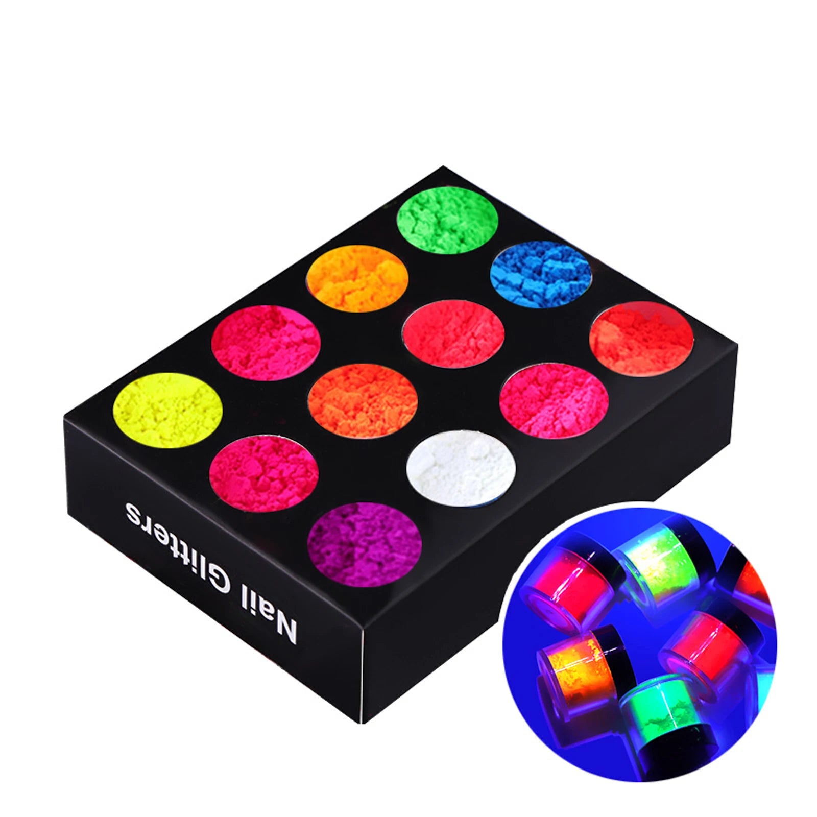 12 Color Neon Pigment Powder Fluorescent Nail Glitter Shinny Ombre Chrome Dust DIY Polish Manicure For Nails Art Decoration Kit