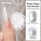 RS NAIL Moonlight White Glitter Powder – Sparkling Chrome Nail Dust