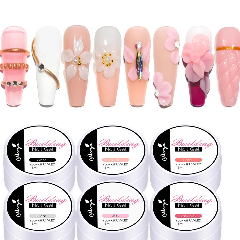5/15ml Pink Solid Nail Gel Non-Stick Hand Nail Extension Gel 3D Carving Building Gel 9 Colors Hard Nail Gel Builder UV Gel T%58