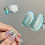 Summer Aurora Cat Eye Nail Powder – Holographic Blue Chrome Mirror Pigment