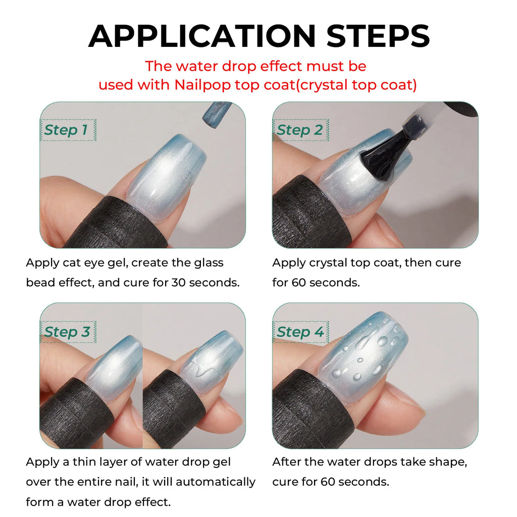 Nailpop 3D Water Droplet Top Coat – No-Wipe Gel, 5s Quick Forming