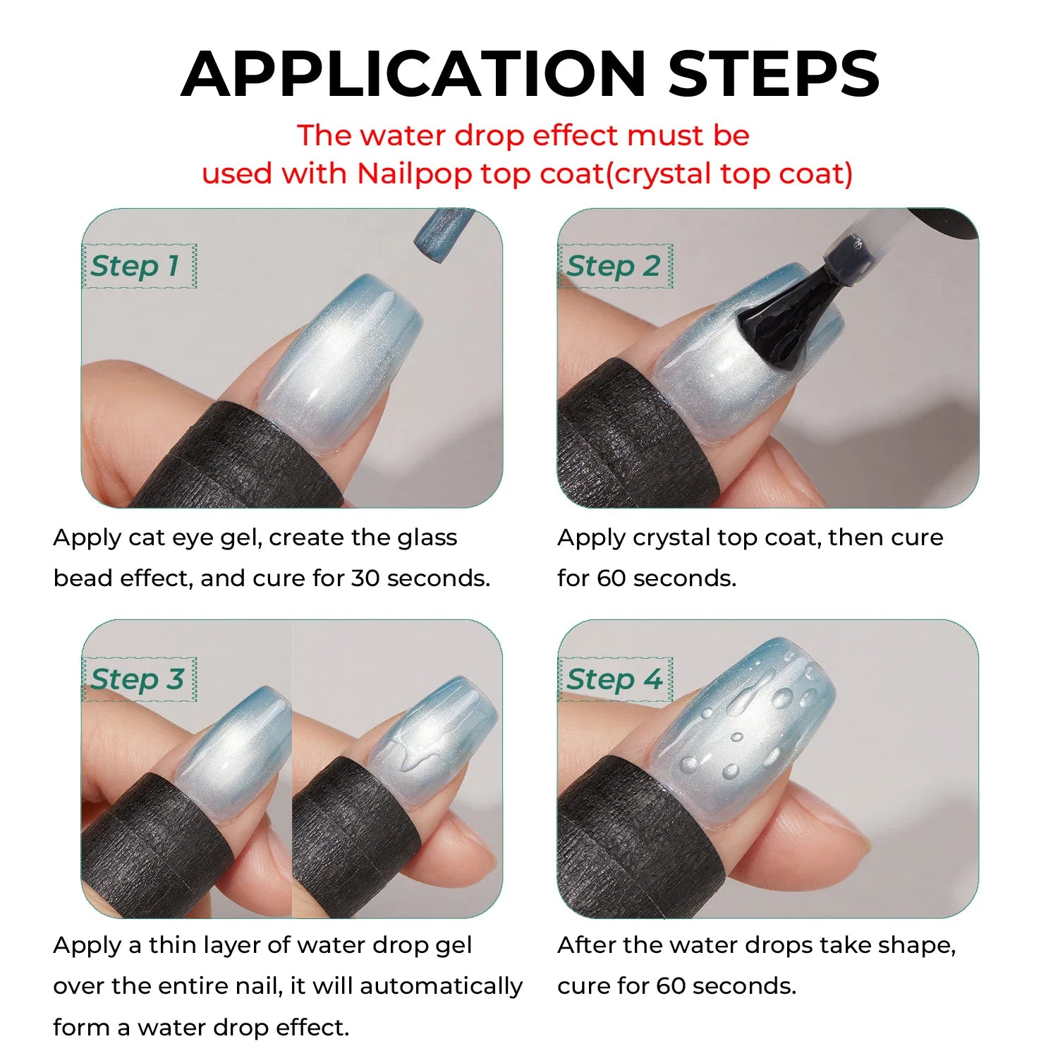 Nailpop 3D Water Droplet Top Coat – No-Wipe Gel, 5s Quick Forming
