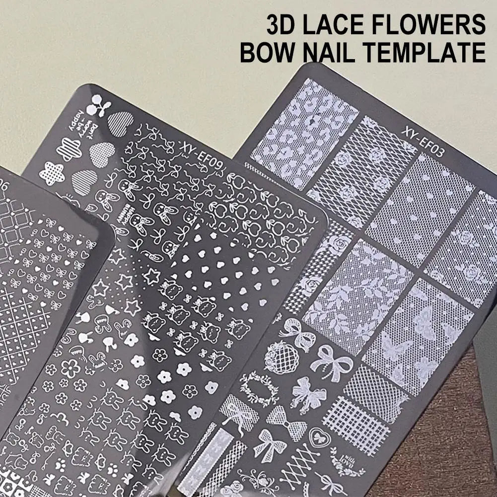 3D Lace & Bow Nail Transfer Stamping Template – Elegant Manicure Design