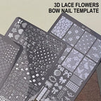3D Lace & Bow Nail Transfer Stamping Template – Elegant Manicure Design