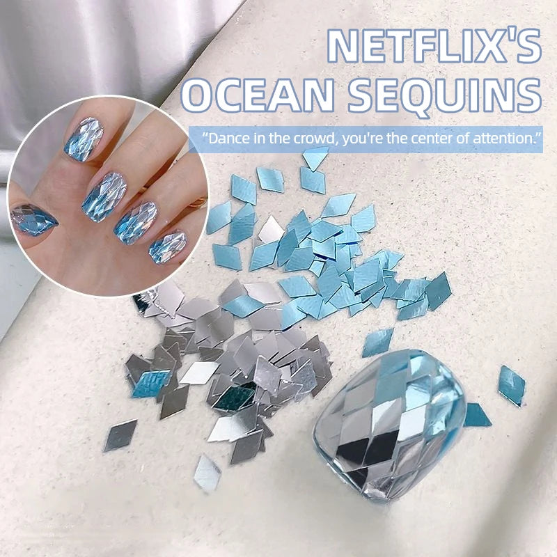 Nibiru DU Crystal Rhinestone Nail Flakes – Blue & Silver Sparkling Flat Gems